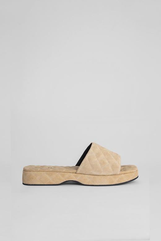 By Far 浅咖色LILO麂皮压纹厚底拖鞋 商品图1