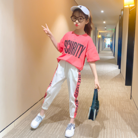 【儿童套装】童装女童短袖T恤运动套装中大童夏季夏装7分裤两件