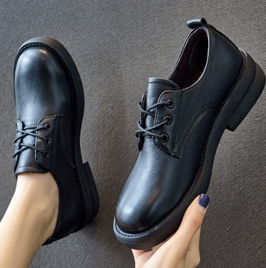 【服饰鞋包】秋季真系带软底中跟小牛皮英伦风文艺单鞋 商品图2