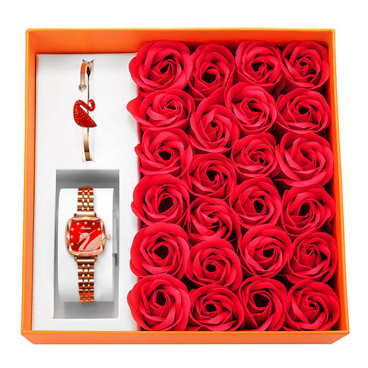 七夕女表方形手表女天鹅礼盒钢带手表 商品图11