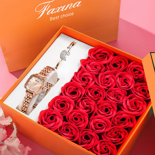 七夕女表方形手表女天鹅礼盒钢带手表 商品图2