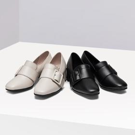 2楼ecco女鞋ECCO爱步乐福鞋 2021新款粗跟单鞋正装小皮鞋奶油鞋 型塑290663