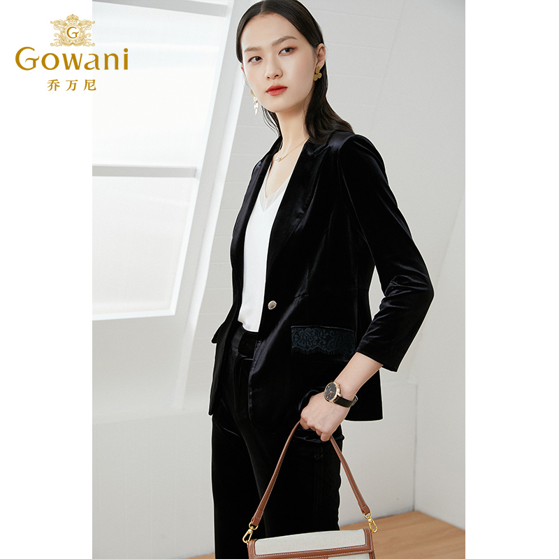 乔万尼西装外套春新品金丝绒简约显瘦气质EI3B155