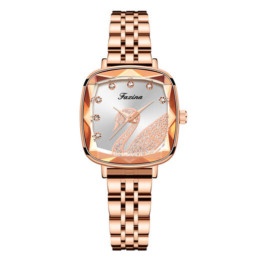 七夕女表方形手表女天鹅礼盒钢带手表 商品图6