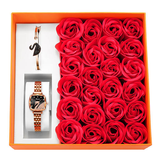 七夕女表方形手表女天鹅礼盒钢带手表 商品图9