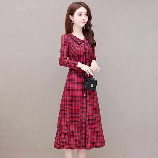 YWE  JKL155格子连衣裙修身气质减龄娃娃领大码 商品图2