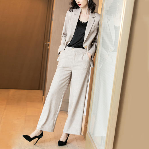 【经典系列】气场西服套装 米思阳经典爆款时尚套装一粒扣长袖西装休闲阔腿裤两件套女0877 商品图2