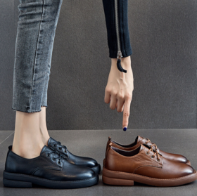 【服饰鞋包】秋季真系带软底中跟小牛皮英伦风文艺单鞋