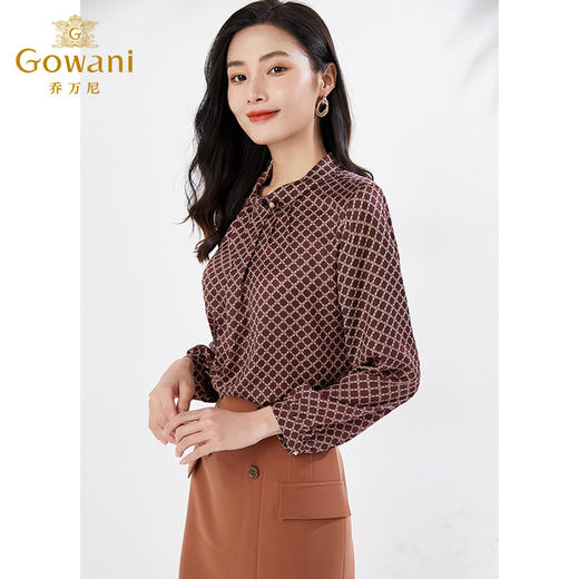 乔万尼长袖衬衫气质立领上衣抽褶设计衬衣EI3C115 商品图1