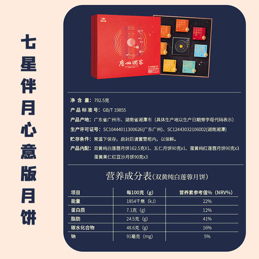 【包邮】广州酒家 | 七星伴月(心意版)月饼礼盒792.5g  8颗装 商品图1