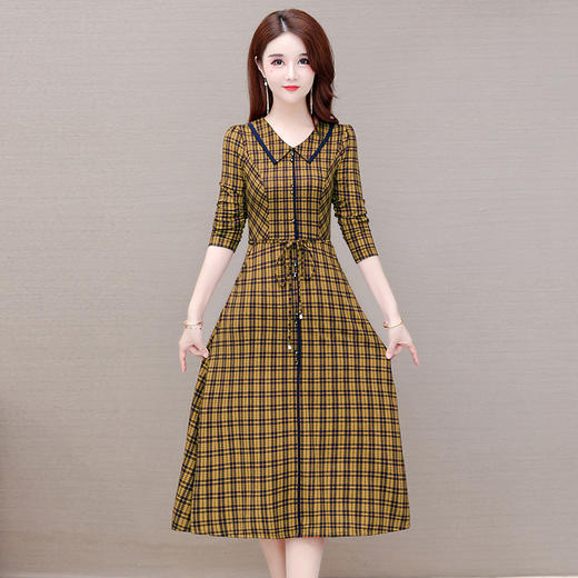 YWE  JKL155格子连衣裙修身气质减龄娃娃领大码 商品图1