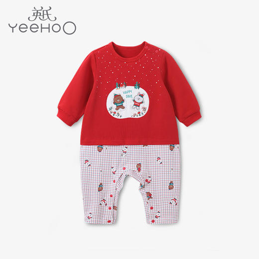 英氏婴儿居家连体衣 男女宝春秋新款大红色爬服YZJAJ31006A 商品图0