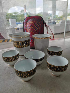 {北海直播}三环陶瓷 官帽茶具壮锦 7头