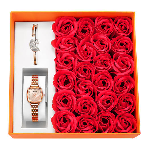 七夕女表方形手表女天鹅礼盒钢带手表 商品图5