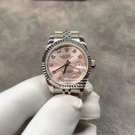 Noob【高品质】龙虾粉表盘，劳力士女款原版开模：劳力士女装日志型28和31毫米新一代五件拼装头粒，隐蔽式弹簧皇冠带扣、开启劳力士皇冠标志轻松打开表带．表壳与表带之间达到无缝连接视觉效果，完美无破绽❕