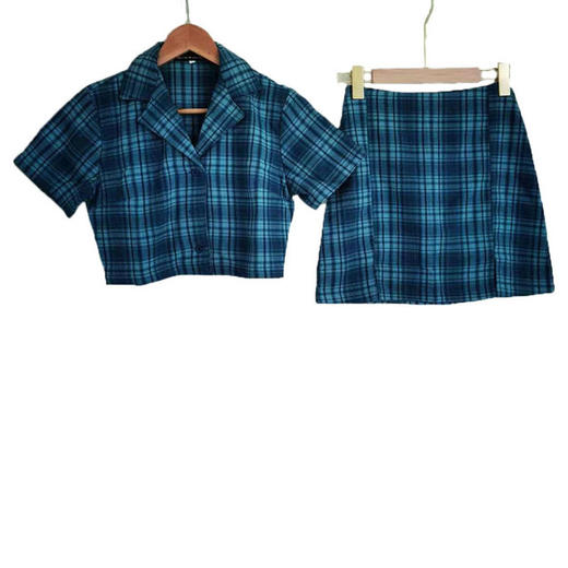 【服饰鞋包】BM夏女式格子短款上衣套装裙新款格纹半身裙 商品图4