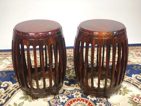 红桥红  家具严选  大红酸枝（交趾黄檀）【 48 木面 直棂式鼓凳】