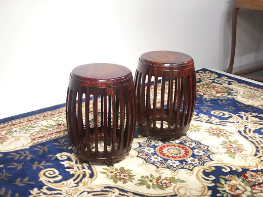 红桥红  家具严选  大红酸枝（交趾黄檀）【 48 木面 直棂式鼓凳】 商品图1