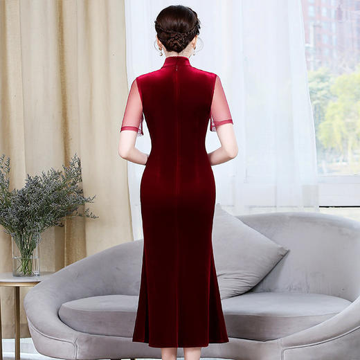 上海旗袍厂ZY-Q5626新款中国风金丝绒改良版旗袍连衣裙春秋优雅显瘦婚宴礼服裙 商品图5