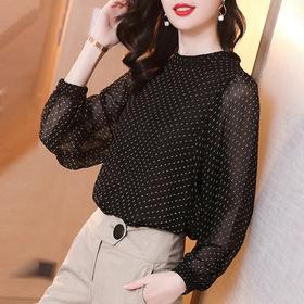 RWQ7339 衬衫女士2021春夏新款黑色气质波点显瘦灯笼长袖上衣潮