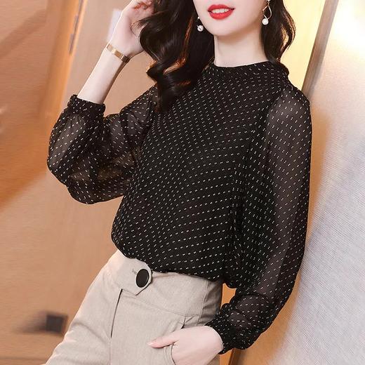 RWQ7339 衬衫女士2021春夏新款黑色气质波点显瘦灯笼长袖上衣潮 商品图0