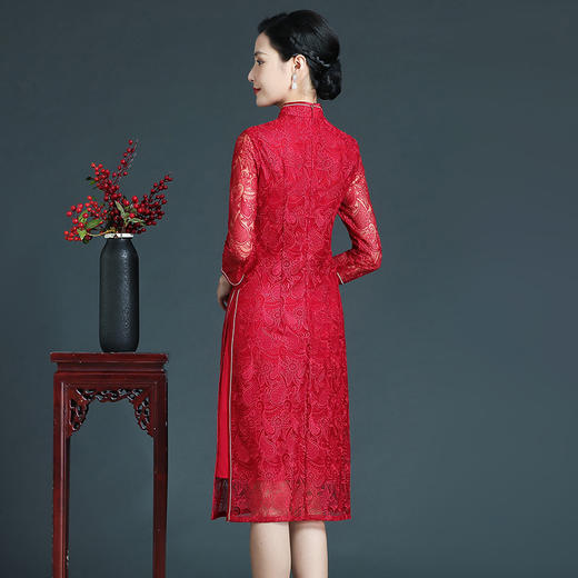 上海旗袍厂ZY-Q5666秋新款复古中国风旗袍改良婚宴喜庆蕾丝连衣裙 商品图3