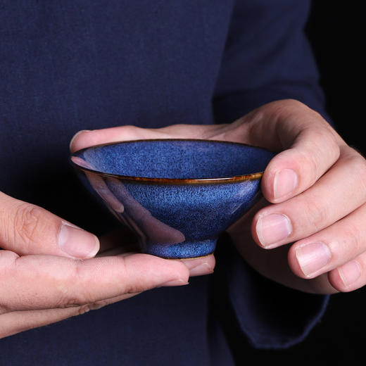 钧窑茶杯主人杯大号窑变蓝色单杯兔毫斗笠杯功夫茶自用蓝色品茗杯 商品图3