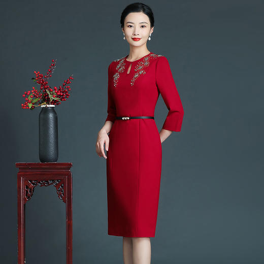 上海旗袍厂ZY-Q5746新款欧美风时尚气质宴会礼服秋装重工订钻连衣裙 商品图1