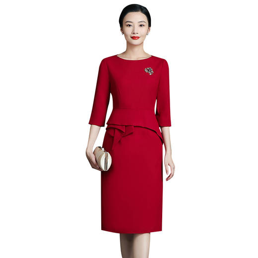 上海旗袍厂ZY-Q5756秋冬新款欧美风时尚简约年轻妈妈装大码七分袖连衣裙 商品图4