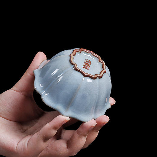 手绘银莲花汝窑茶杯个人杯开片可养大号汝瓷茶盏主人杯品茶杯单杯 商品图3