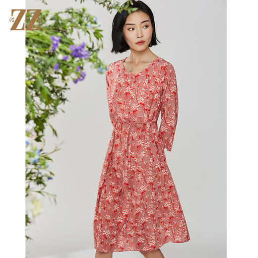 佐尔美秋季新款碎花真丝桑蚕丝连衣裙E12LS24 商品图2