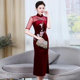 上海旗袍厂ZY-Q5626新款中国风金丝绒改良版旗袍连衣裙春秋优雅显瘦婚宴礼服裙