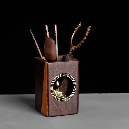 道六君子整套装黑檀实木功夫茶具配件禅意铜窗花家用6件套简约 商品图1