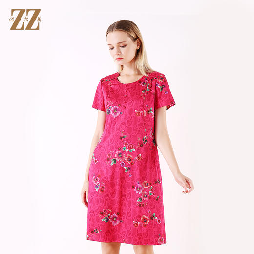 佐尔美2021夏季新款国风圆领桑蚕丝连衣裙E92LS42 商品图3