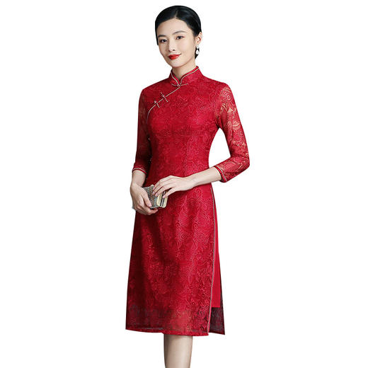 上海旗袍厂ZY-Q5666秋新款复古中国风旗袍改良婚宴喜庆蕾丝连衣裙 商品图5