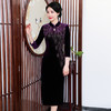 上海旗袍厂ZY-Q5586秋冬新款中式端庄优雅女装重工烫钻改良旗袍连衣裙 商品缩略图5