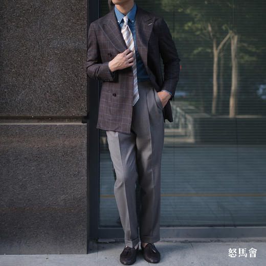 Merino Brothers Jacket 澳洲美丽诺羊毛棕色格纹全麻衬单西 商品图3