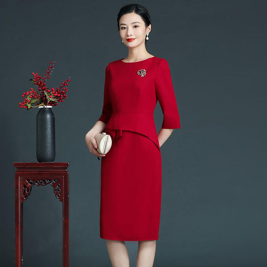 上海旗袍厂ZY-Q5756秋冬新款欧美风时尚简约年轻妈妈装大码七分袖连衣裙 商品图1