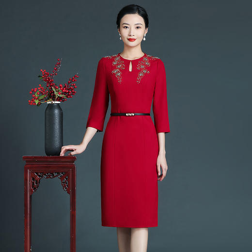 上海旗袍厂ZY-Q5746新款欧美风时尚气质宴会礼服秋装重工订钻连衣裙 商品图0