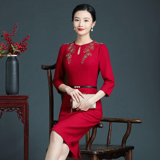 上海旗袍厂ZY-Q5746新款欧美风时尚气质宴会礼服秋装重工订钻连衣裙 商品图2