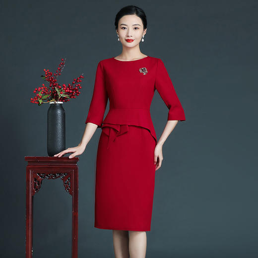 上海旗袍厂ZY-Q5756秋冬新款欧美风时尚简约年轻妈妈装大码七分袖连衣裙 商品图5