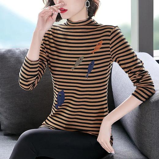 MZ 105398黑白条纹半高领小鱼打底衫 商品图1