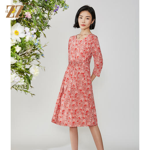 佐尔美秋季新款碎花真丝桑蚕丝连衣裙E12LS24 商品图3