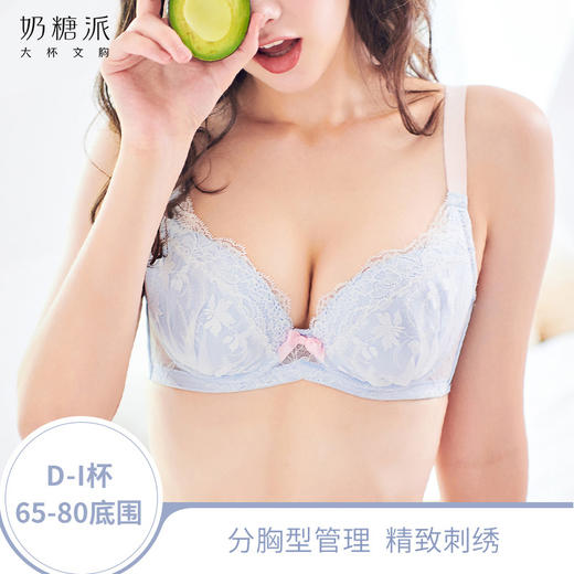 奶糖派分胸型 知秋 清新少女大罩杯文胸 刺绣内衣圆盘半球木瓜 商品图0