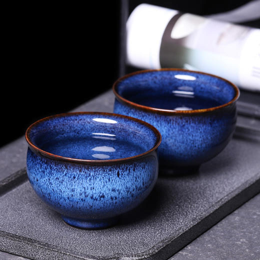 钧窑茶杯主人杯大号窑变蓝色单杯兔毫斗笠杯功夫茶自用蓝色品茗杯 商品图1