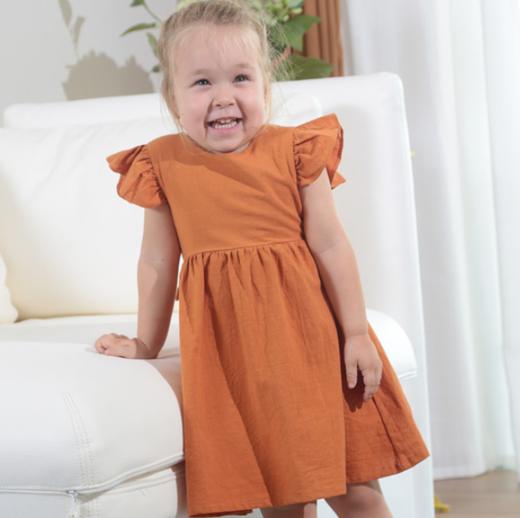 【童装】新款女童连衣裙宝宝棉麻纯色童裙蝴蝶结公主裙蓬蓬裙欧美童装 商品图2