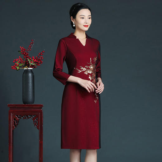 上海旗袍厂ZY-Q5726秋季新款端庄气质婚宴喜庆旗袍改良大码礼服裙 商品图3