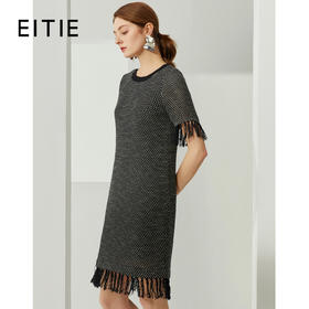 EITIE爱特爱夏季新款时尚舒适透气针织流苏直筒显瘦连衣裙女B2107740