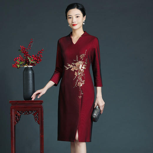 上海旗袍厂ZY-Q5726秋季新款端庄气质婚宴喜庆旗袍改良大码礼服裙 商品图2