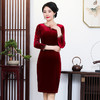 上海旗袍厂ZY-Q5616春秋金丝绒时尚气质钉珠连衣裙圆领婚礼宴会裙子女 商品缩略图0
